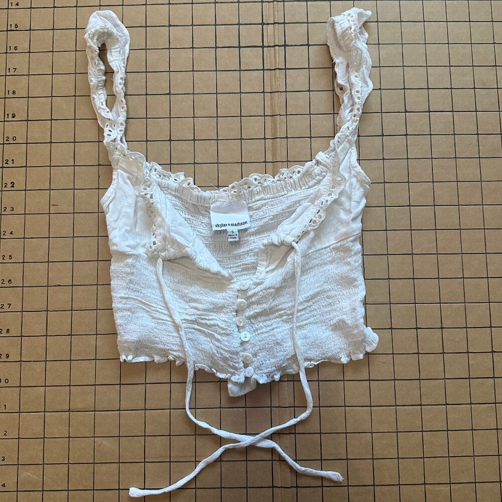 Skylar + Madison Lacy White Crop Top